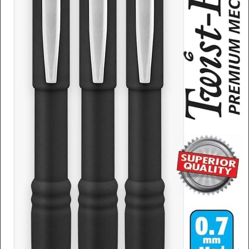 Pentel Mechanical Pencil 0.7 mm Twist Erase III, Twist Up Eraser, Pre-Loaded Super Hi-Polymer HB Lead, Black Barrel, 3-Pack (0.7)