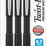 Pentel Mechanical Pencil 0.7 mm Twist Erase III, Twist Up Eraser, Pre-Loaded Super Hi-Polymer HB Lead, Black Barrel, 3-Pack (0.7)