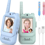 Rechargeable Long Range Walkie Talkies for Kids, 2 Pack, Age 3-5, Outdoor Use, Video and Voice Chat, Pink and Blue Design