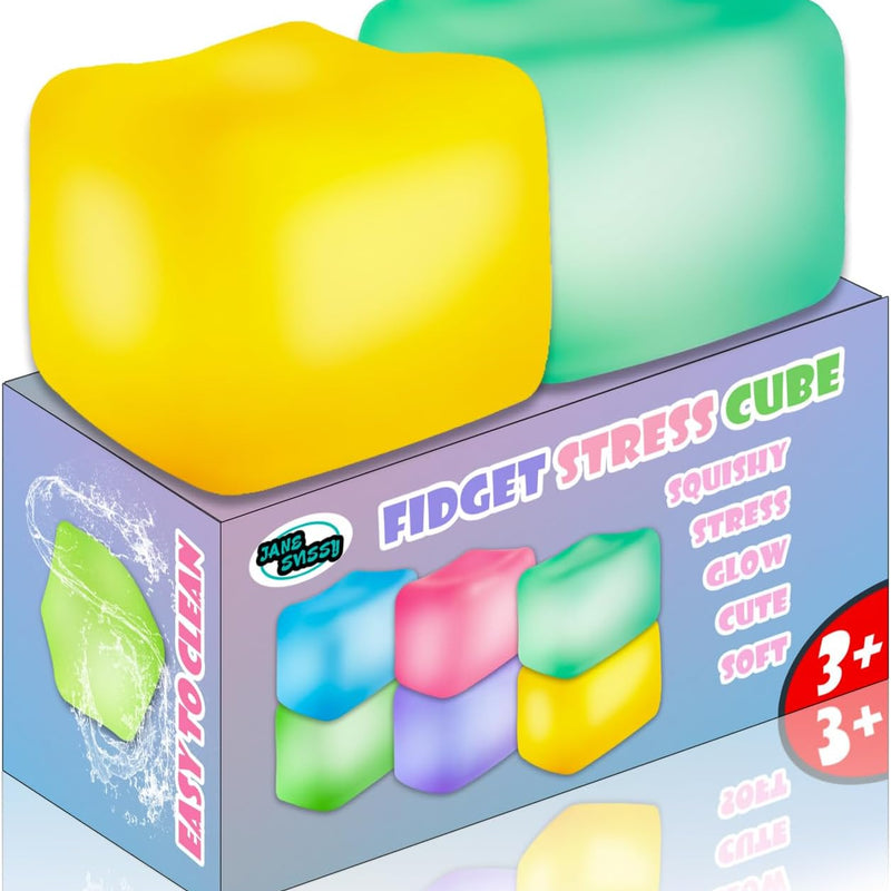 2Pcs Stress Cube Glow in The Dark,Fidgets for Teens,Adults, Kids,Super Solid Squishy Toy,Squeeze Toys,Ice Cube,High Density Squeeze Toys,Stocking Stuffers,Cool Things(Blue + Purple)