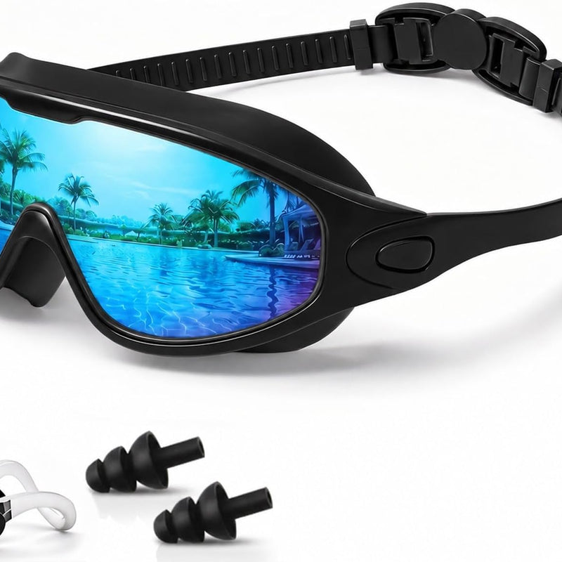 Swim Goggles 2 Pack, Wide View Anti Fog&UV Swimming Goggles for Audlt, No Leak Pool Beach Essentials for Men Women