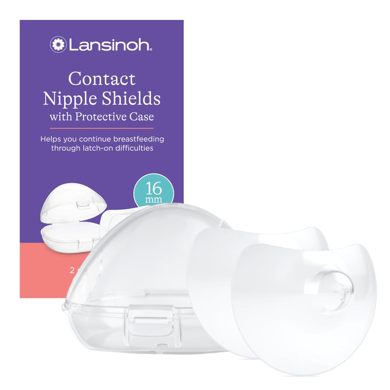 Lansinoh Contact Nipple Shields for Nursing Mothers, Ultra-Thin Soft & Flexible Silicone Shields for Sensitive Nipples and Latch-On Support, (1 inch or 24mm), with Case, 2 Count