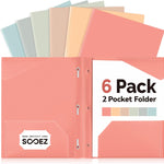 Sooez Folders with Pockets and Prong, 6 Pack, Pastels Colors, File Folders with Prongs, 2 Pocket Folders Bulk, Plastic Folder, School Folder College Supplies, Aesthetic Nursing Cute School Supplies