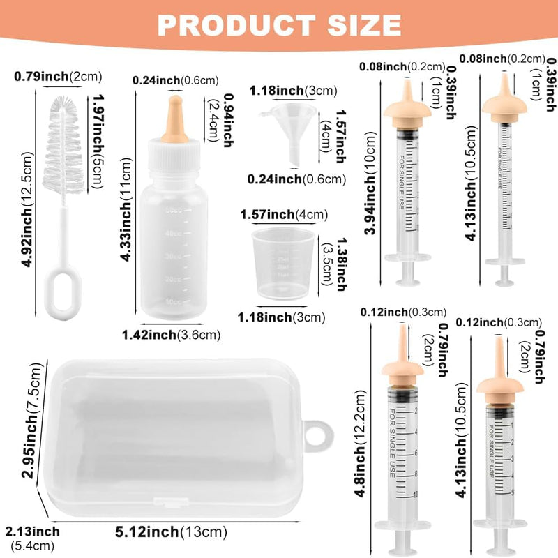 Pet Nursing Kit for Newborn Puppies, Kitten & Small Animals | Silicone Nursing Nipples, Formula Dispenser, Liquid Syringes, Measuring Cup & Cleaning Brush, Newborn Cat Bottle Feeding Set