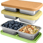 3 Pack Stainless Steel Snack Containers for Kids, Reusable Snack Containers with Silicone Lids, 2 Compartment Toddler Snack Containers for Daycare, School Lunch and Travel, 15 oz