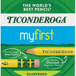 Ticonderoga My First Short Triangular Wood-Cased Pencils, #2 HB Soft, With Erasers, Yellow, 4 Count