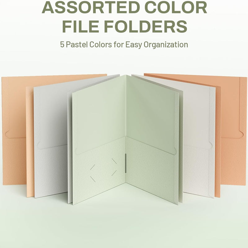 SUNEE Folders with Pockets (25 Pack, Pastel Colors), 2 Pocket Folders Fit Letter Size Paper, Paper File Folder for School Office Home Business