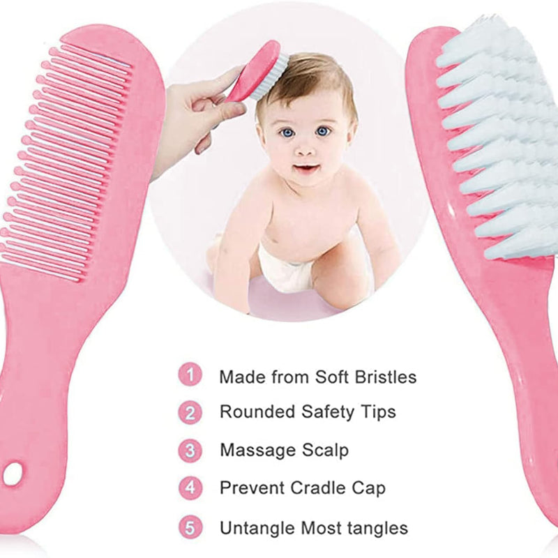 Baby Grooming Kit, Infant Safety Care Set with Hair Brush Comb Nail Clipper Nasal Aspirator,Baby Essentials Kit for Newborn Girls Boys (Pink Baby Grooming kit)
