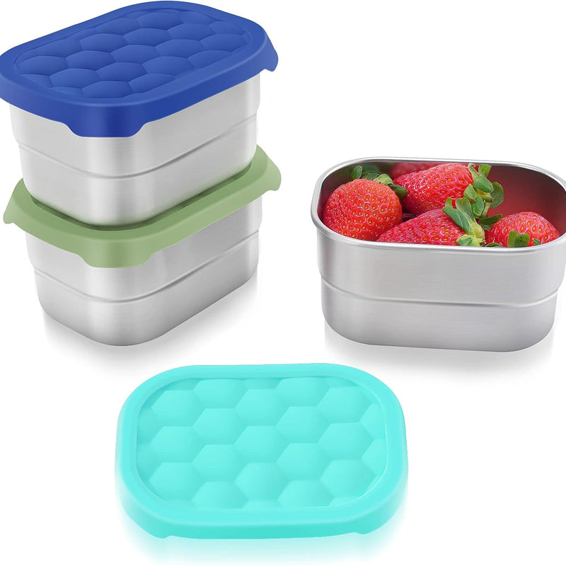 Small (1 CUP) Stainless Steel Snack Containers for Kids | Easy Open Leak Proof Food Containers with Silicone Lids - Perfect Metal Toddler Lunch Box for Daycare and School (8oz)