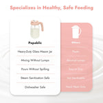 Papablic Breast Milk Pitcher, Formula & Baby Feeding Container, Pink | Glass | BPA-Free | Leakproof | Safe & Durable | Wide Mouth | Easy to Clean & Dishwasher Safe | No Bubbles & No Clumps