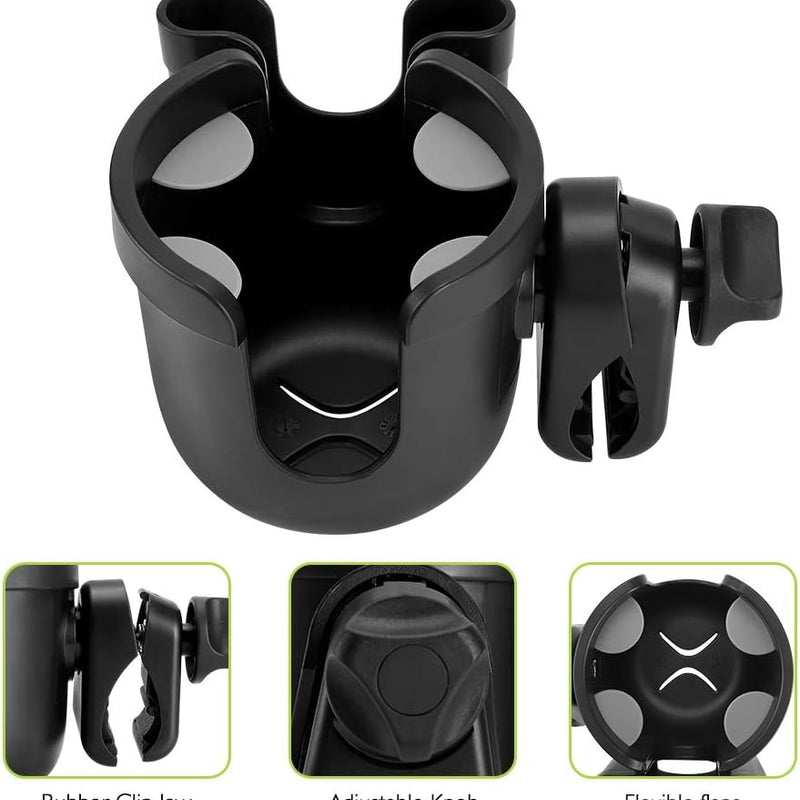 Accmor Stroller Cup Holder with Phone Holder, Bike Cup Holder, Universal Cup Holder for Uppababy Nuna Doona Strollers, 2-in-1 Cup Holder for Walker, Wheelchair, Scooter