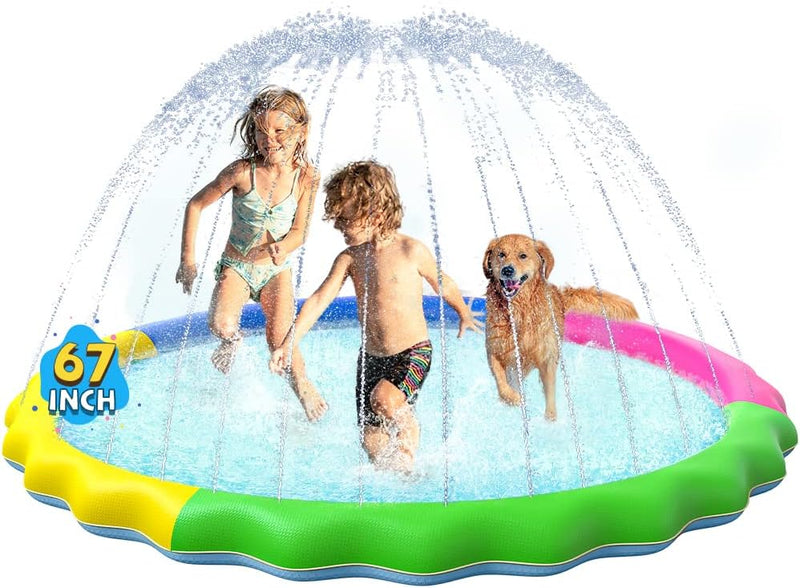 VISTOP Non-Slip Splash Pad for Kids and Dog, Thicken Sprinkler Pool Summer Outdoor Water Toys - Fun Backyard Fountain Play Mat for Baby Girls Boys Children or Pet Dog (59 inch, Blue&Blue)