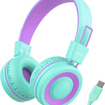 bywulanda upgrade usb type c kids headphones for safe volume limited kids school headphones dark blue