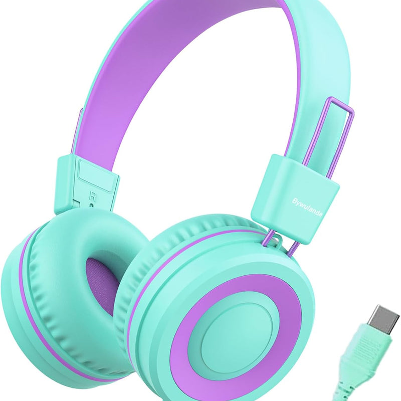 bywulanda upgrade usb type c kids headphones for safe volume limited kids school headphones dark blue