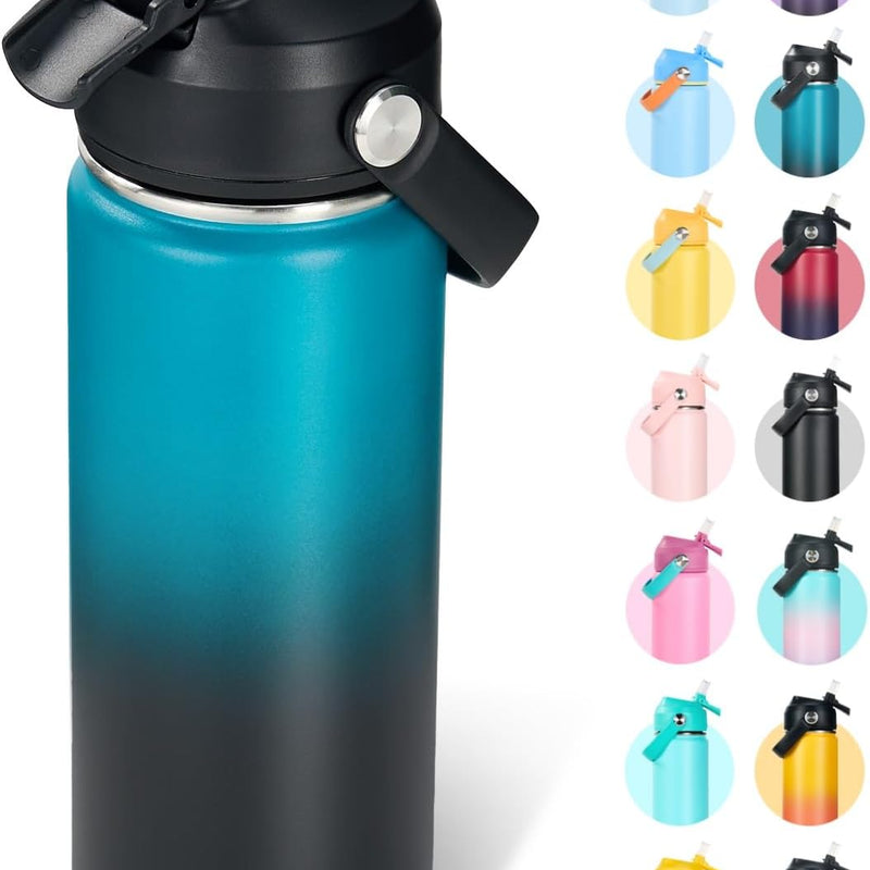 Fijinhom 18oz Insulated Stainless Steel Water Bottle, Wide Mouth Double Wall Vacuum, Silicone Straw, Sweat & Leak Proof, BPA Free Insulated Water Flask for Travel, Keep Cold 24h Hot 12h, Sky