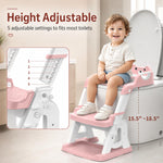 Meulife Potty Training Seat, Upgrade 2 in 1 Potty Training Toilet for Toddler, Toddler Toilet Seat for Boys Girls with Support Bar, Anti-Slip Pad and Step Stool (Pink)
