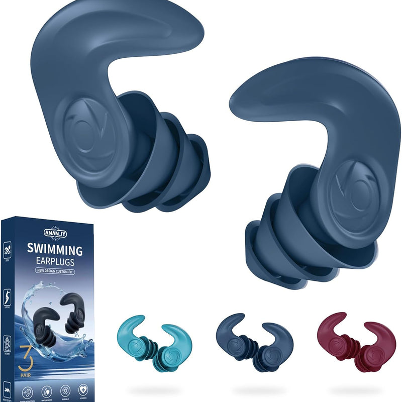 Waterproof Swimming Ear Plugs for Adults Kids, 3 Pairs Reusable Silicone | Reusable swim earplugs for pools, surfing, diving, showering and water sports, Keep Water Out and Ear Protection