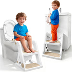 Potty Training Toilet, 2-in-1 Stable Potty Seat with Step Stool | Adjustable Seat and Step Height, Extra Wide Step, Anti-Slip Pad, Splash Guard, for Boys and Girls, Grey