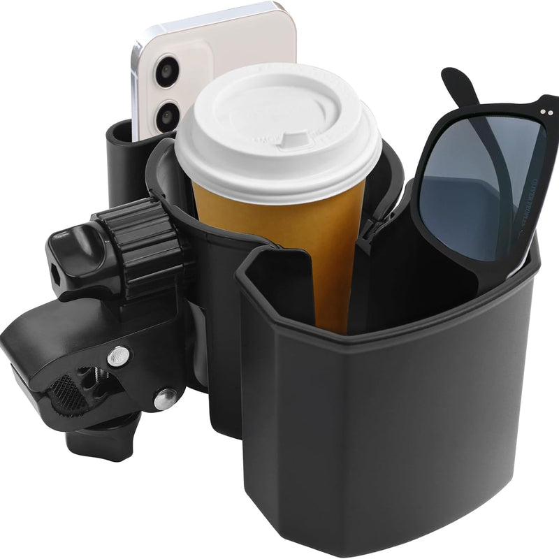 Universal Stroller Cup Holder with Phone Holder for Walker Wheelchair | 360° Rotatable Strong Clip, Big Storage Space, Also for Stroller, Bike (UM-SCH-B2505)