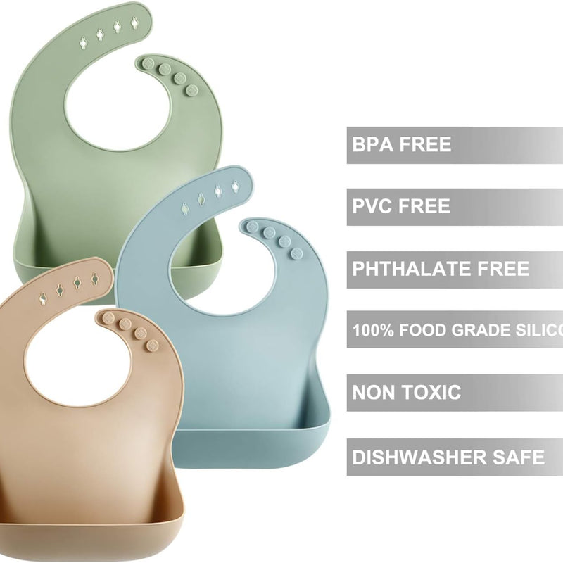 PandaEar Set of 3 Silicone Baby Bibs Waterproof, Soft, Unisex, 10-72 Months