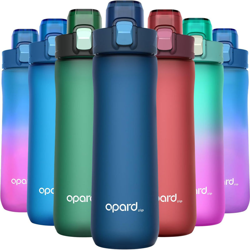 Opard Zip 20oz Plastic Water Bottle Dishwasher Safe, Leakproof Flip-Top Lid, BPA Free Tritan, Wide Mouth Reusable Kids Water Bottle for School Hiking Commuting Outdoor Travel and Gym