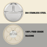 PandaEar 3 Pack Stainless Steel Baby Suction Plates, Divided Toddler Plate for Baby Led Weaning Supplies, Non-Slip Toddler Baby Feeding Set Dishwasher Safe (Pink/Linen/Light Pink)