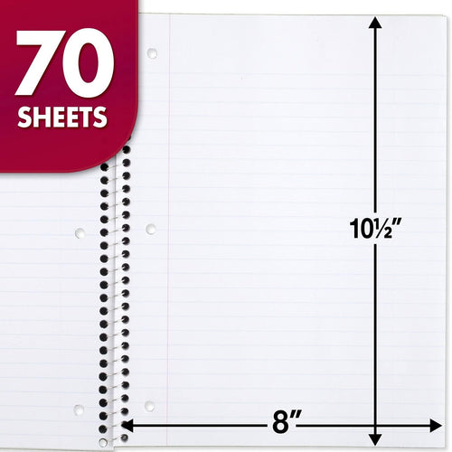Mead Spiral Notebook, 24 Pack, 1 Subject, Wide Ruled Paper, 7-1/2" x 10-1/2", 70 Sheets per Notebook, Colors Will Vary (930203-ECM25)