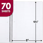 Mead Spiral Notebook, 4 Pack, 1 Subject, Wide Ruled Paper, 7-1/2" x 10-1/2", 70 Sheets per Notebook, Colors Will Vary (930200-ECM25)