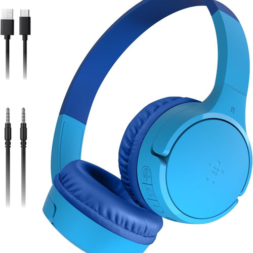 Belkin SoundForm Mini Bluetooth Kids Headphones, On Ear, 30H Battery Life | Toddler headphones, 85dB Volume Limit, Built-in Mic, Wired Connection Option, iPad, Android Tablet, School, Travel
