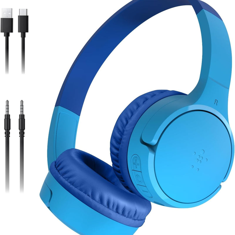 Belkin SoundForm Mini Bluetooth Kids Headphones, On Ear, 30H Battery Life | Toddler headphones, 85dB Volume Limit, Built-in Mic, Wired Connection Option, iPad, Android Tablet, School, Travel