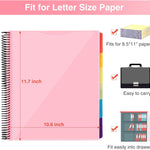 Forvencer 12 Pocket Project Organizer, 1/6-cut Tab Binder Organizer with Sticky Labels, Multi Pocket Folder with Zipper Pouch, Folder Binder Spiral Pocket Notebook, Office Supplies, Letter Size, Pink