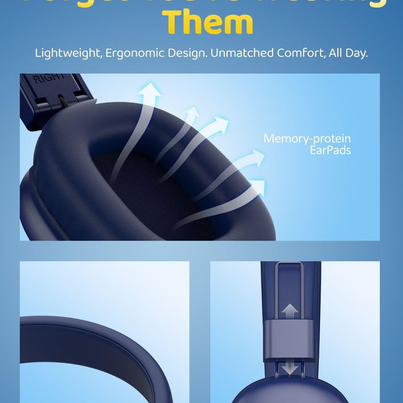 awatrue Kids Over-Ear Bluetooth Headphones, 85dBA Safe Volume, Navy Blue | Built-in Microphone, Bluetooth 5.4, Foldable, 50H Playtime, USB-C Charging