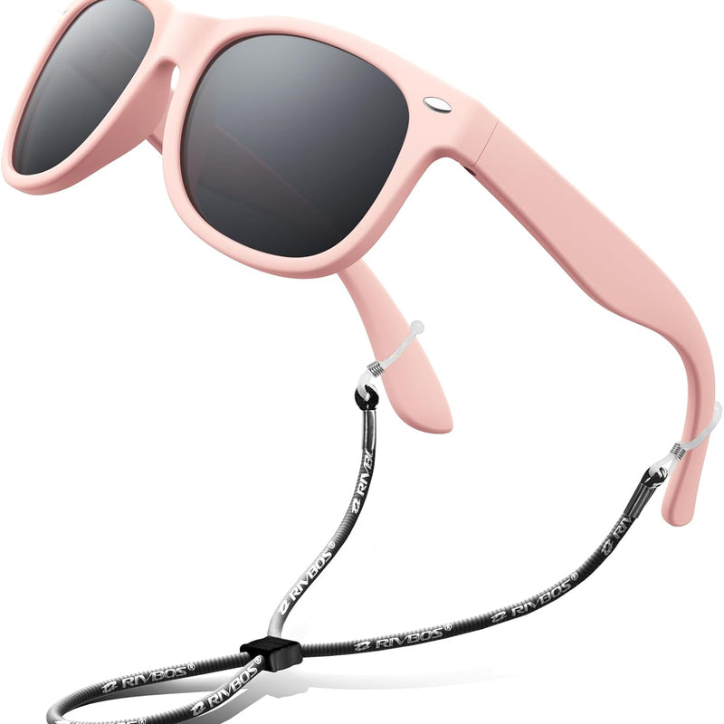 RIVBOS Kids Sunglasses Polarized UV400 TPE with Strap for Boys Girls RBK004 | Flexible rubber frame with UV protection and secure strap for boys, girls, beach, travel and play