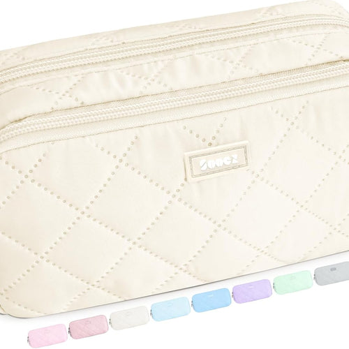Sooez Cute Pencil Case, Aesthetic Pen Pencil Pouch, Extra Large Pencil Bag with Zipper, Special Pencil Holder Stationery Bag Marker Organizer, School Essentials Supplies for Girls Adult Teen, Beige