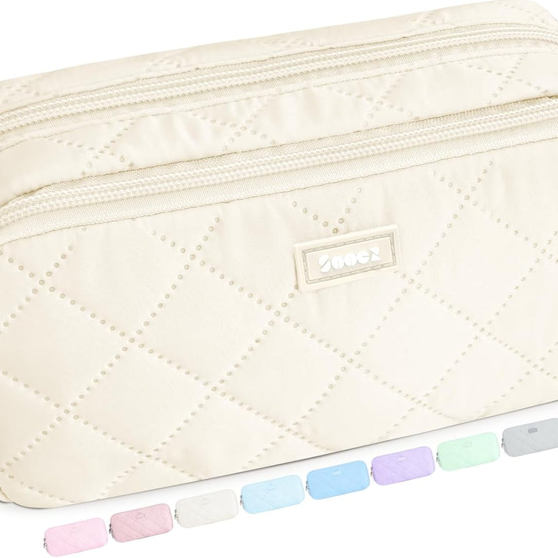 Sooez Cute Pencil Case, Aesthetic Pen Pencil Pouch, Extra Large Pencil Bag with Zipper, Special Pencil Holder Stationery Bag Marker Organizer, School Essentials Supplies for Girls Adult Teen, Beige