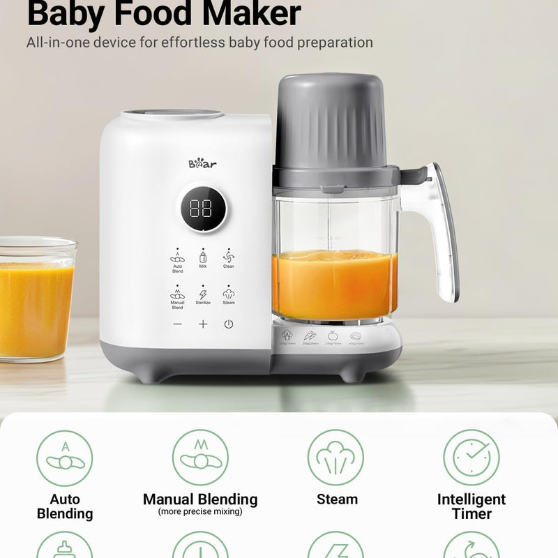 Bear Baby Food Maker Steamer&Blender with Dual-Layer Steam Baskets, 18.5oz | OneStep Baby Food Processor Puree Maker Grinder Mills Bottle Warmer, Sterili-zing for Healthy Homemade Baby Puree, BPA-Free