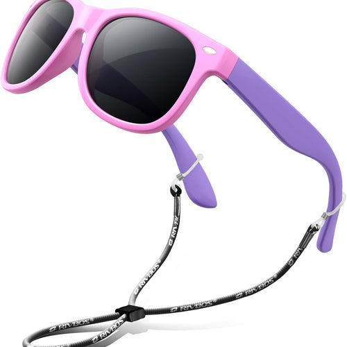 RIVBOS Kids Sunglasses Polarized UV400 TPE with Strap for Boys Girls RBK004 | Flexible rubber frame with UV protection and secure strap for boys, girls, beach, travel and play
