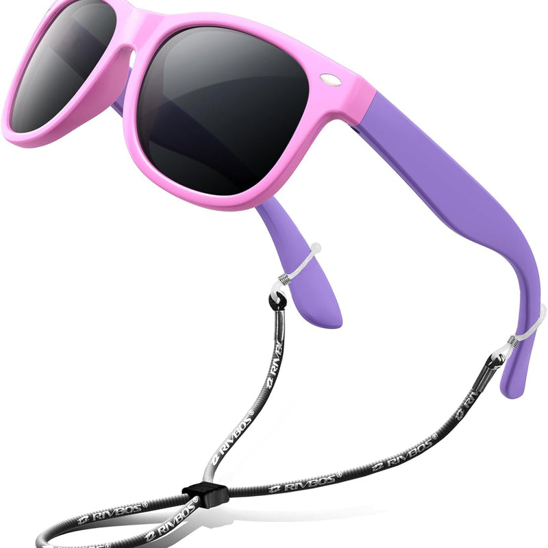 RIVBOS Kids Sunglasses Polarized UV400 TPE with Strap for Boys Girls RBK004 | Flexible rubber frame with UV protection and secure strap for boys, girls, beach, travel and play