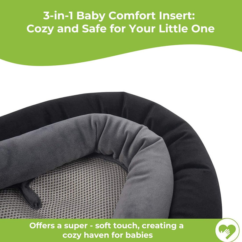 COOLBEBE 3-in-1 Reversible Newborn Car Seat Insert, Baby Head Support Pad | Extra Soft Head Pad for Catseat, Stroller, Swing & Travel, Baby Body Support Cushion for Infant 0-12 Months, Black