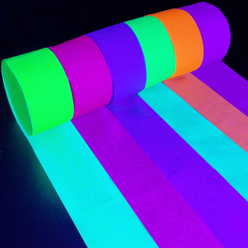 Glow Crepe Paper Streamers: UV Reactive, Neon Party Decor for Blacklight Celebrations