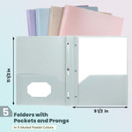 GNL Plastic Folders with Pockets and Prong, Pack of 5, Muted Pastel Colors, Heavy Duty 2 Pocket File Folders Letter Size, Folders with Prongs for School, Home, and Office