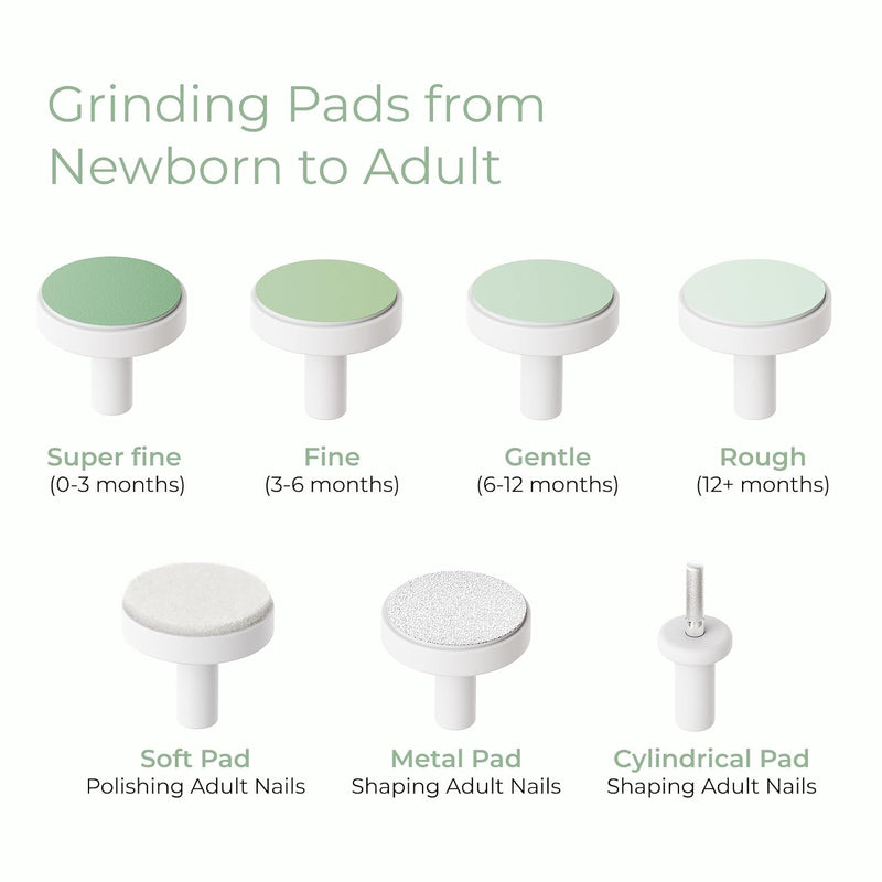 Momcozy Baby Nail File Electric, Gentle Night Light Baby Nail Trimmer | Lowest 3500RPM Safe Baby Nail File,7 Grinding Pads Replacement, Suitable for Whole Family,Newborn Essentials Must-haves,Green