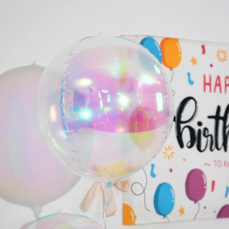 12Pcs Iridescent Round Foil Balloons: 22", 15", 10" 4D Clear Balloons for Birthday, Wedding, Mermaid Party Decor