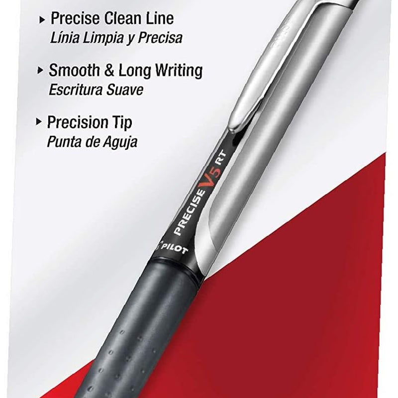 Pilot Precise V5 RT Refillable & Retractable Rollerball Pens, Extra Fine Point Pens 0.5 mm, Black, Pack of 12 - Ideal for School, Journaling & Office Writing