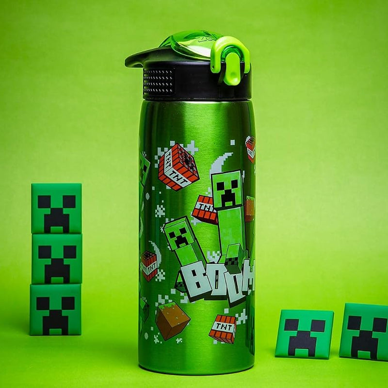 Zak Designs Minecraft Water Bottle for Travel and At Home, 19 oz Vacuum Insulated Stainless Steel with Locking Spout Cover, Built-In Carrying Loop, Leak-Proof Design (Creeper)