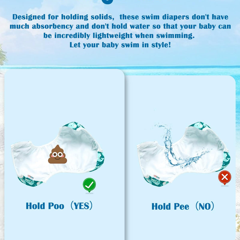 ALVABABY Swim Diapers 2pcs Reusable Baby Boy Swim Diaper 0-8 Months Adjustable Snap Washable Infant Toddler Swimming Diaper for Pool Beach & Swim Lessons – Waterproof PUL Leak-Proof UPF 30+ Small Size