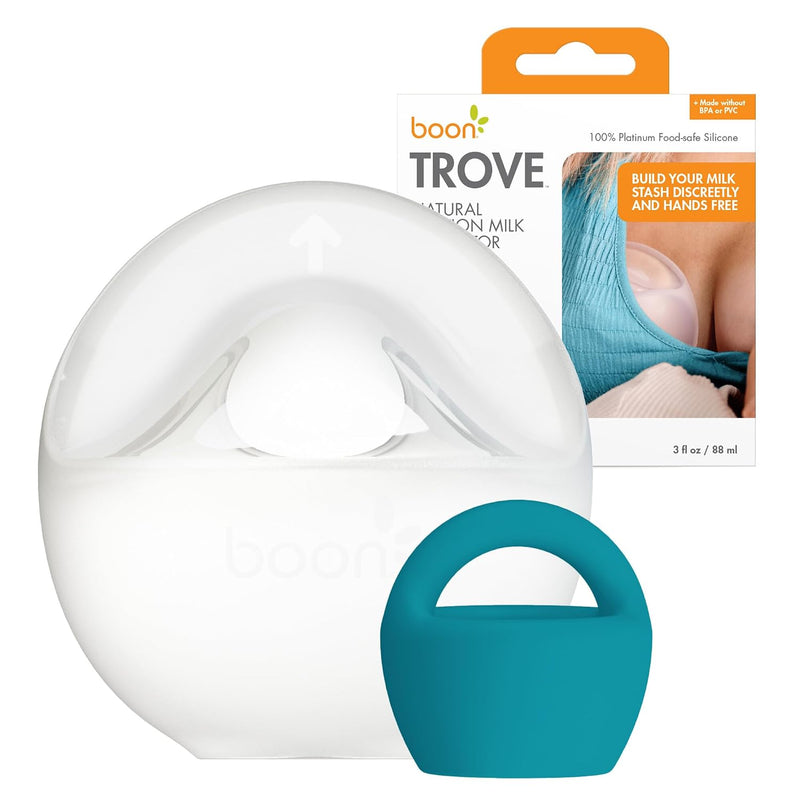 Boon Trove Silicone Manual Breast Pump - Discreet Milk Collector - 2 Count | Hands Free Breast Pump, Includes Canvas Travel Pouch, Breastfeeding Essentials, Passive Suction, Collects Up To 3 Ounces