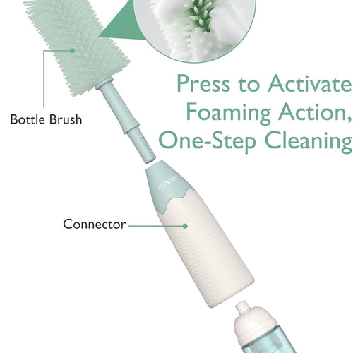 Momcozy Baby Bottle Brush Kit, Push-Press Foam Design, Green | Portable for Home & Travel, Bottle Cleaner Brush for Breast Pumps & Nipple, Newborn Essentials, Food-Grade BPA-Free