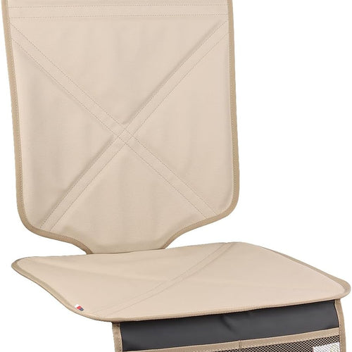 Viaviat Car Seat Protector Leather Waterproof Child Safety Seat Protector Cover with Thick Pad and 2 Large Pockets Durable Kick Mat for All Auto Seat (Beige)