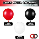 12 inch Matte Black Red and White Latex Balloons 100-Pack for Birthday Party Decorations